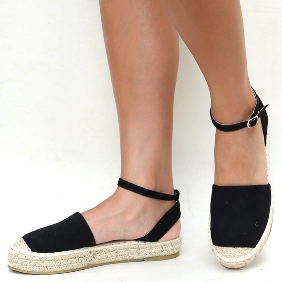 Black Mary Jane Flatform Espadrille Sandals - Picture 3 of 5